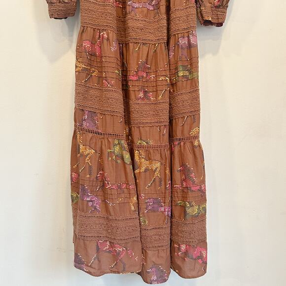 FARM Rio Dotted Horse Tiered Maxi Dress Brown Size S - Picture 9 of 12